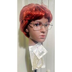Short Red Wig Glasses Teacher Librarian Grandma Lady 100 Days of School Costume